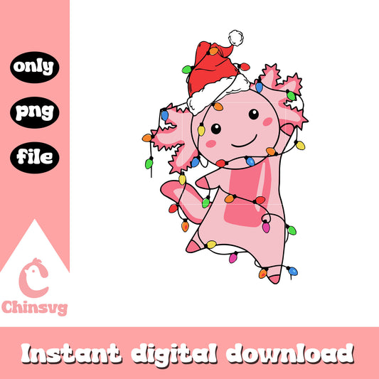 Funny christmas lights pink axolotl png, axolotl character png