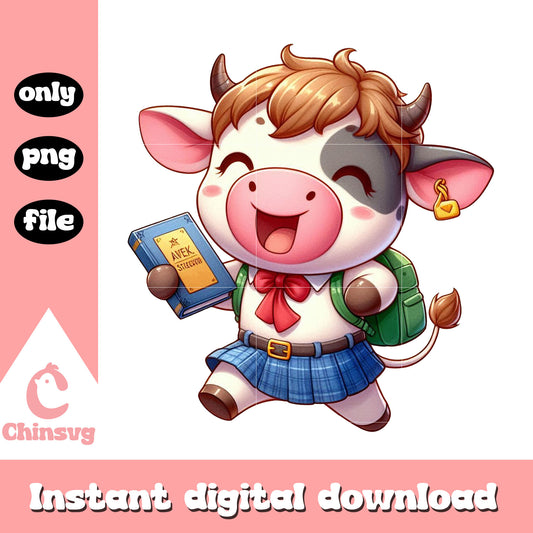 Funny cow back to school png, middle school png