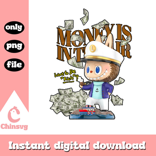 Funny cute lover labubu money rich design png, labubu clothes png