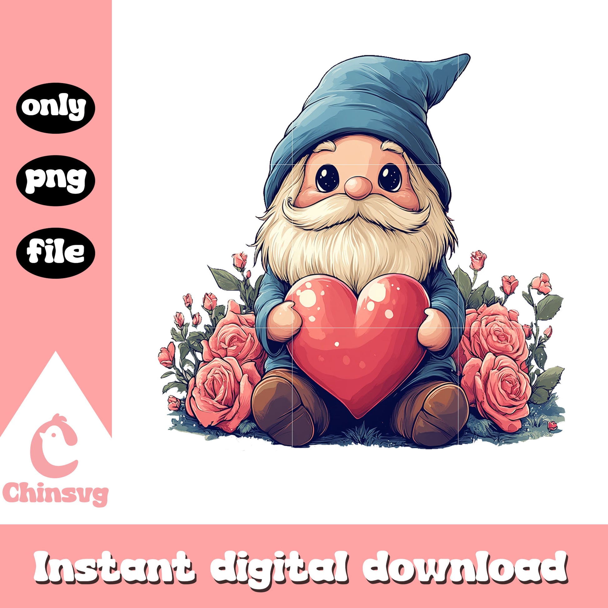 Funny gnome rose valentine png, valentines day gnomes​​​​ png