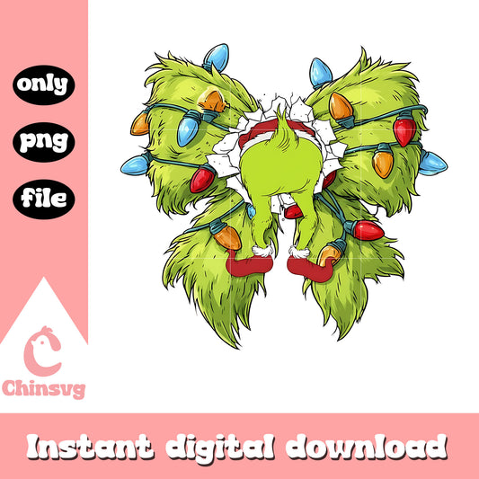 Funny grinch bow png, funny grinch png​, christmas light png
