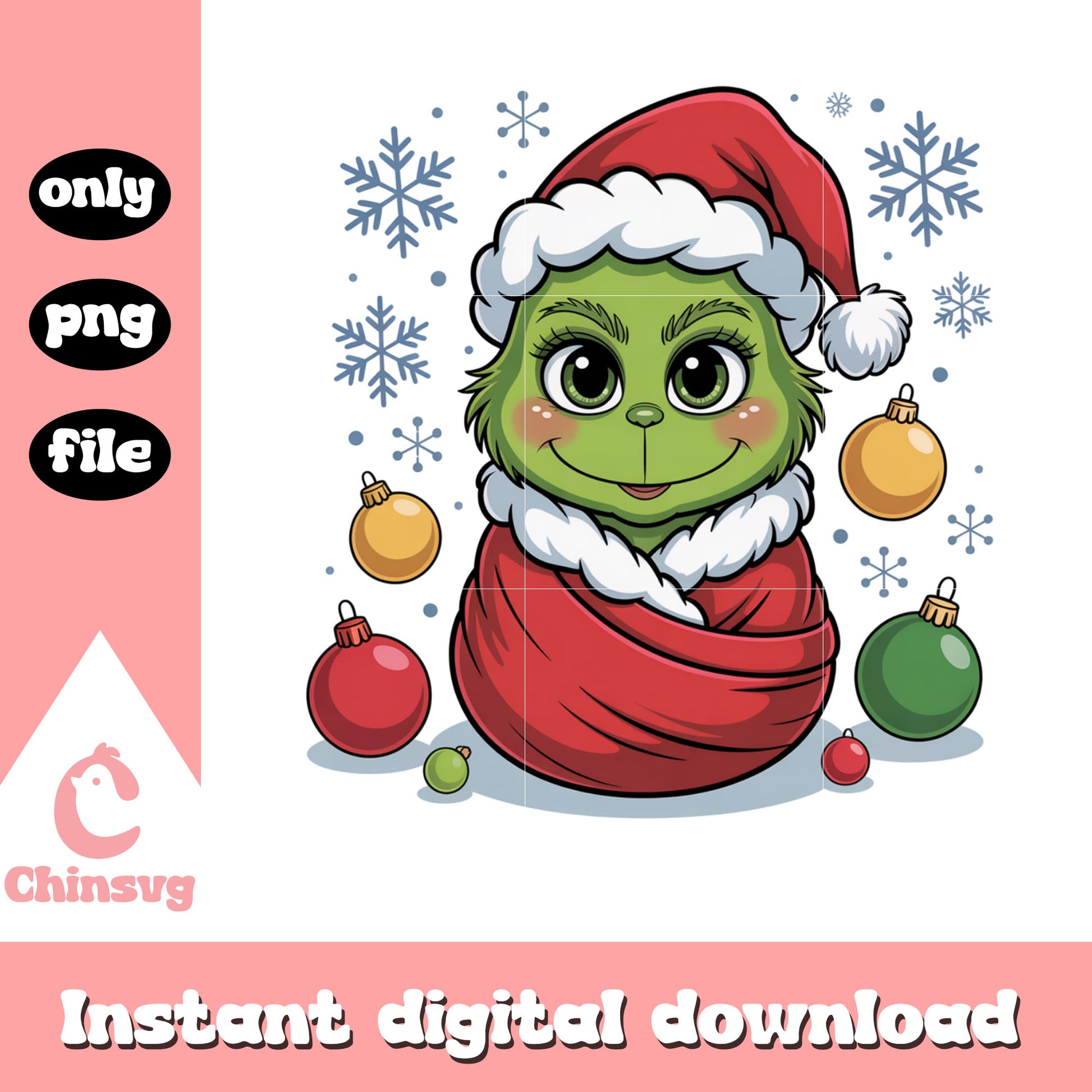 Funny grinch with christmas balls png, the grinch baby png