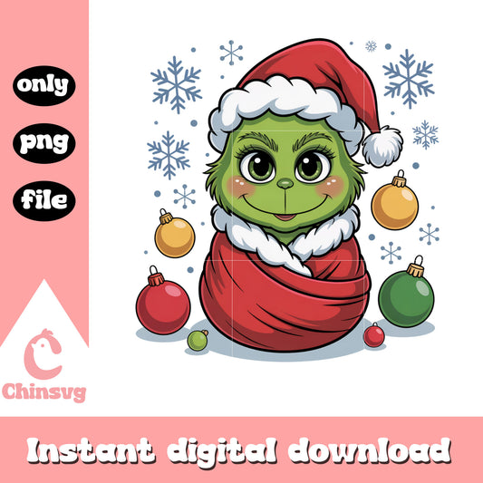 Funny grinch with christmas balls png, the grinch baby png