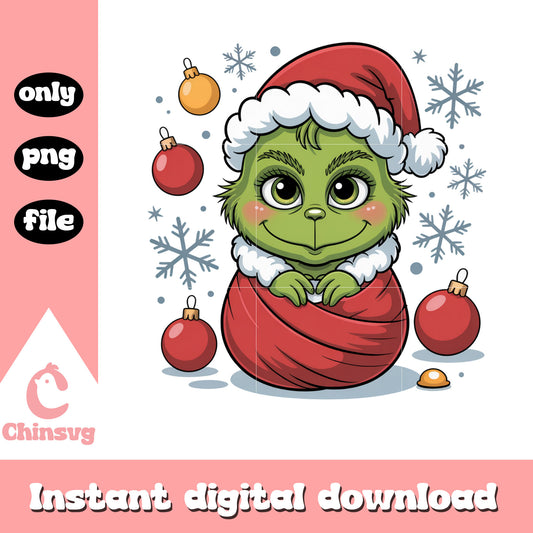 Funny grinch with snowflake design png, grinch baby png