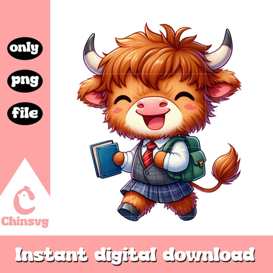 Funny highland cow back to school png, middle school png