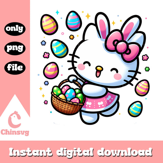 Funny kitty bunny and easter eggs design png, easter eggs png