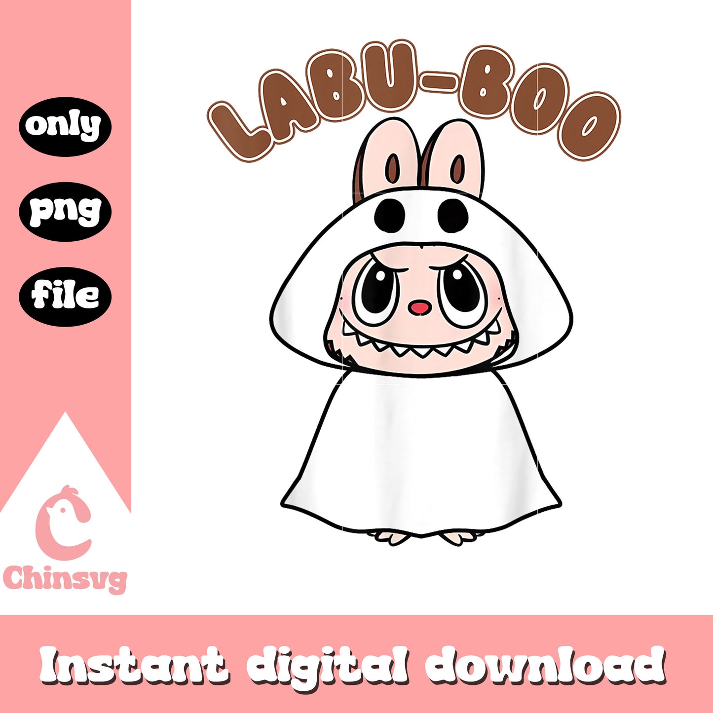Funny labubu halloween boo ghost design png, popmart labubu png