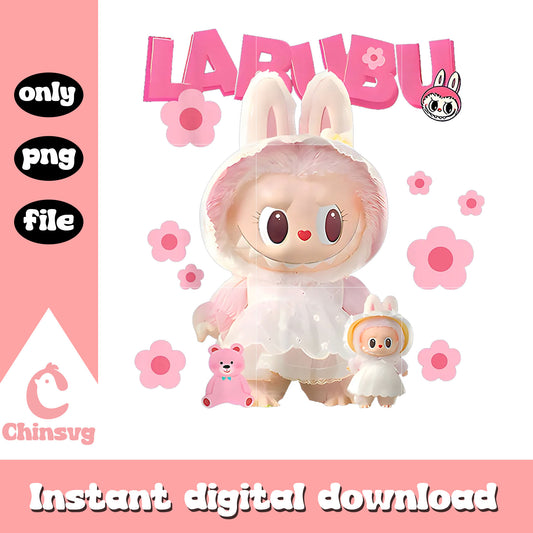 Funny labubu lover cute pink flowers design png, labubu png
