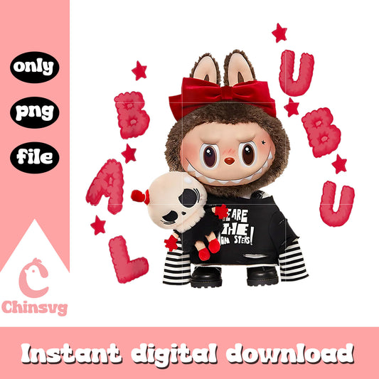 Funny labubu lover cute skull design png, labubu toy png