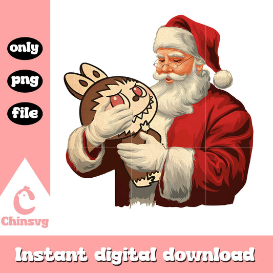 Funny lover christmas santa holding labubu design png, labubu toy png