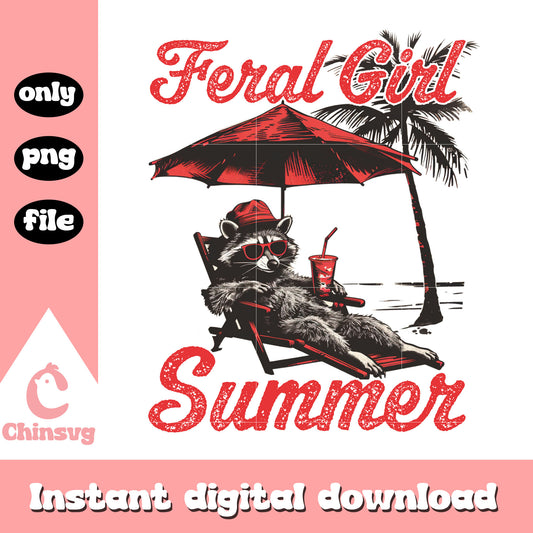 Funny raccoon feral girl summer png, vibes of summer​ png