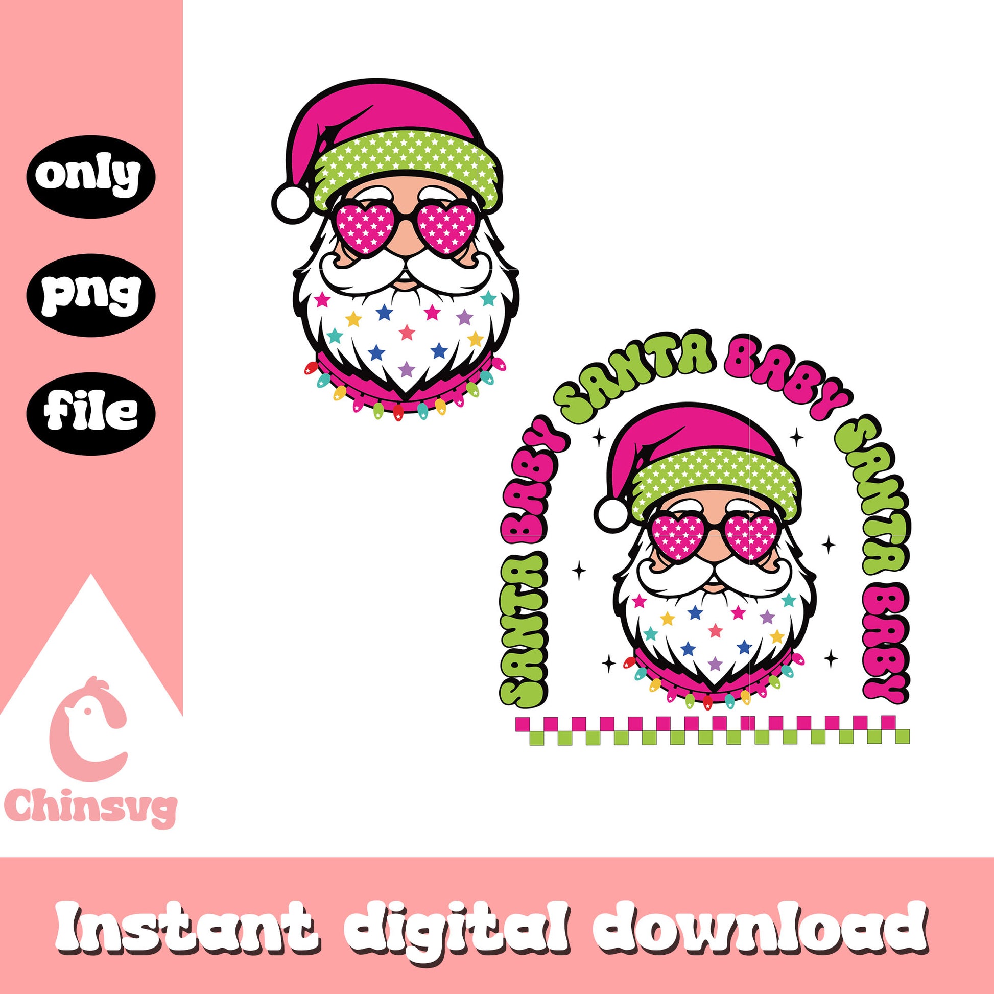 Funny santa baby pink glasses design png, christmas decor png
