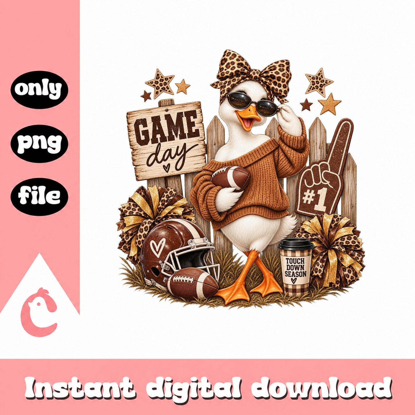 Game Day Duck Football SVG, Leopard Print Football, PNG File