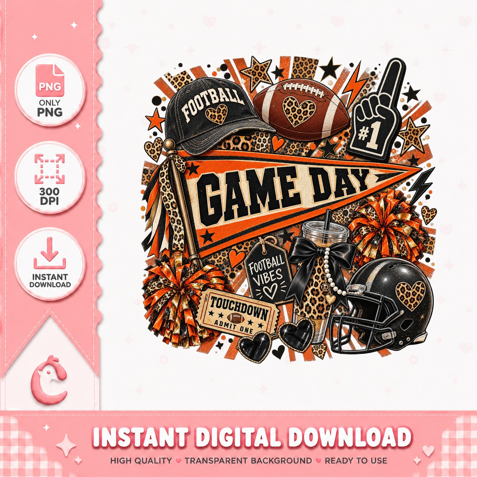 Game Day Football Leopard PNG, Football Vibes PNG, Instant Download PNG