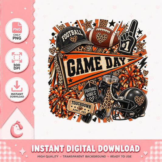 Game Day Football Leopard PNG, Football Vibes PNG, Instant Download PNG