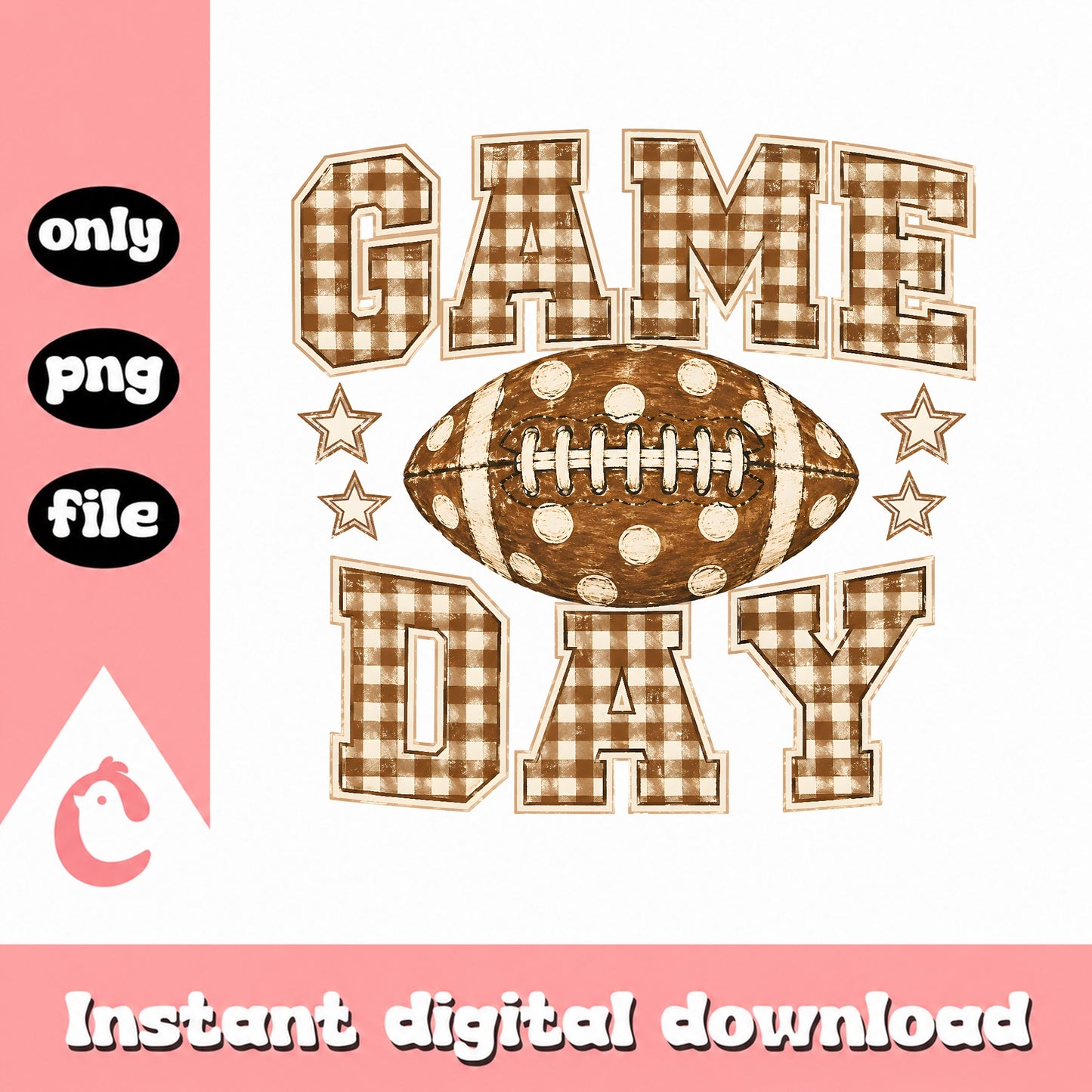 Game Day Football PNG, Brown Plaid Sublimation Design, Sports PNG