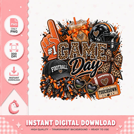 Game Day Football PNG, Leopard Print Sublimation, PNG Download