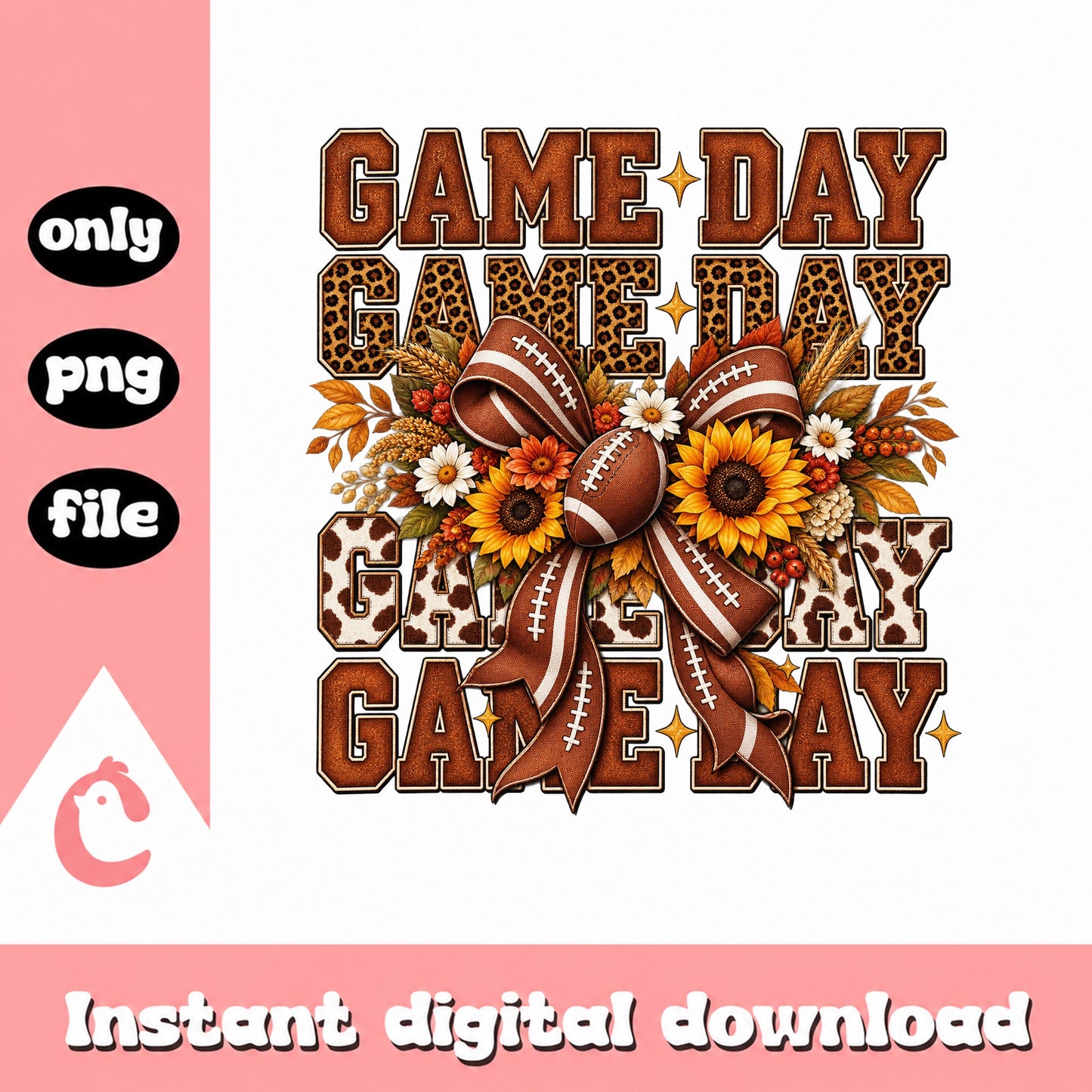 Game Day Football Sunflower Leopard PNG, Fall Sports Shirt, PNG