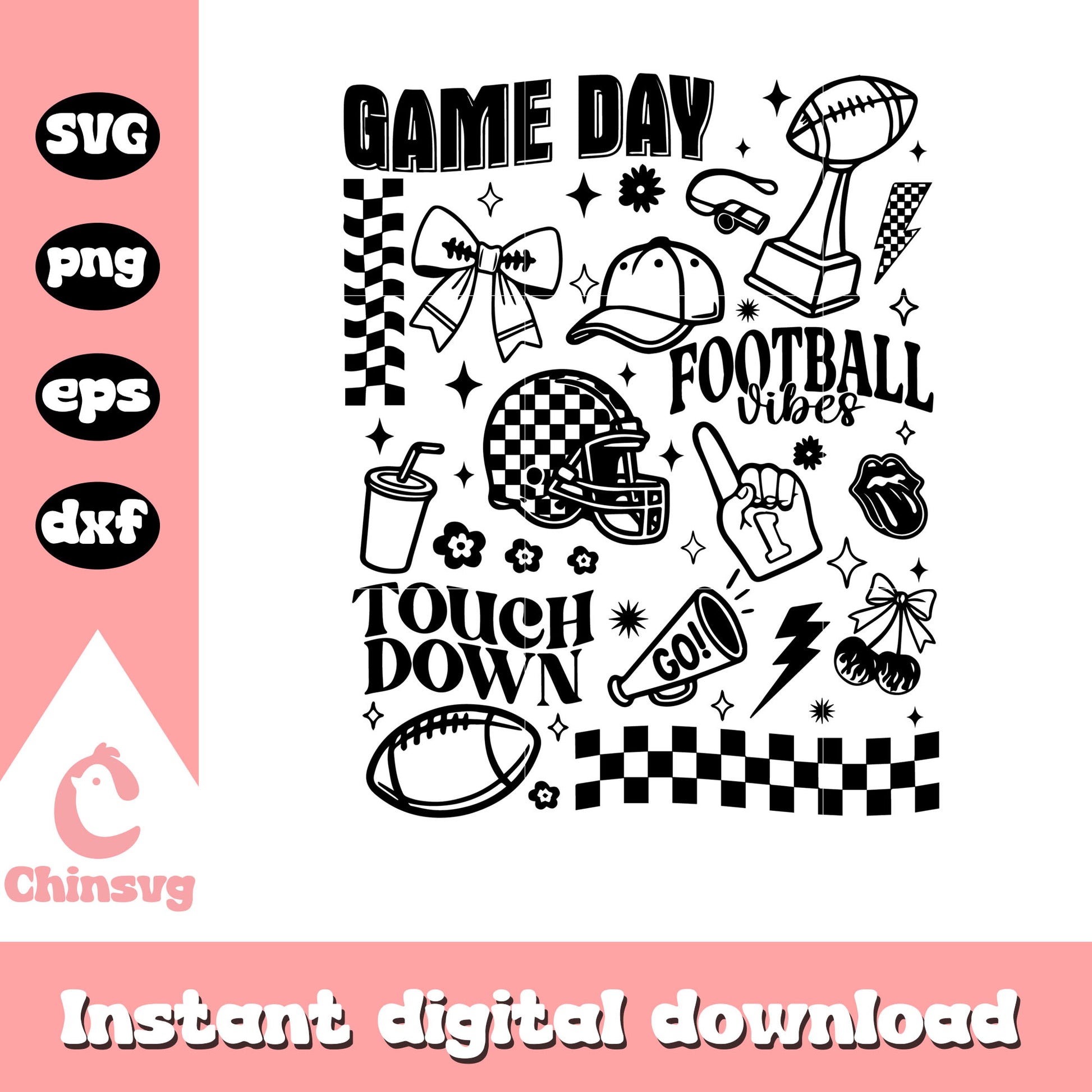 Game day football vibes black svg, football season svg