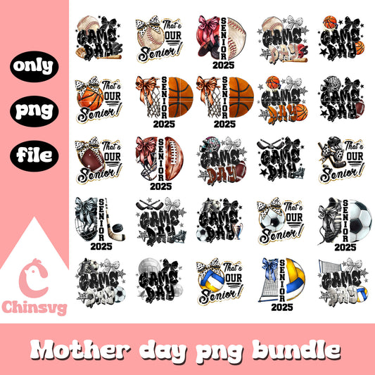 Game day mama sports bundle png, mama png, mother's day png