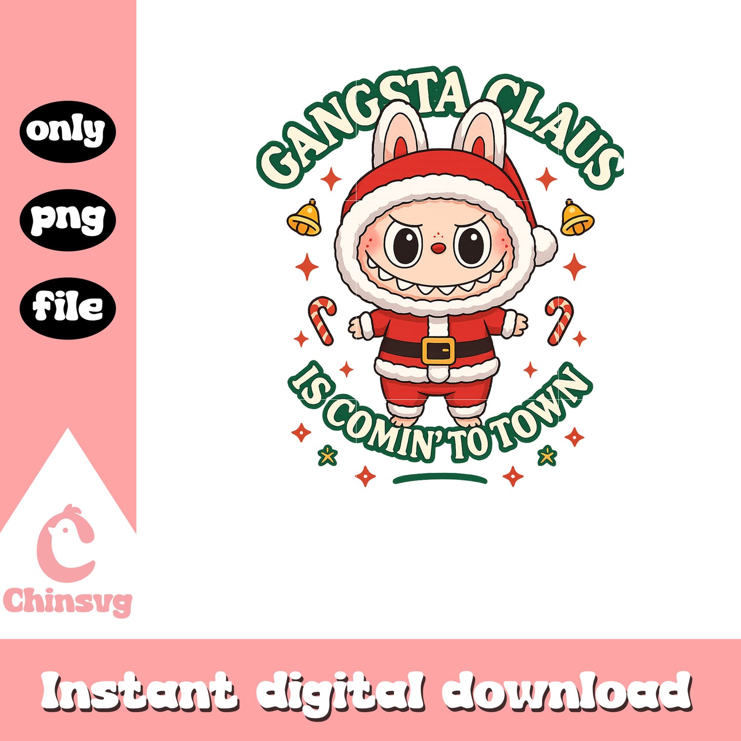Gangsta claus is comin' to town labubu png, labubu macaron png