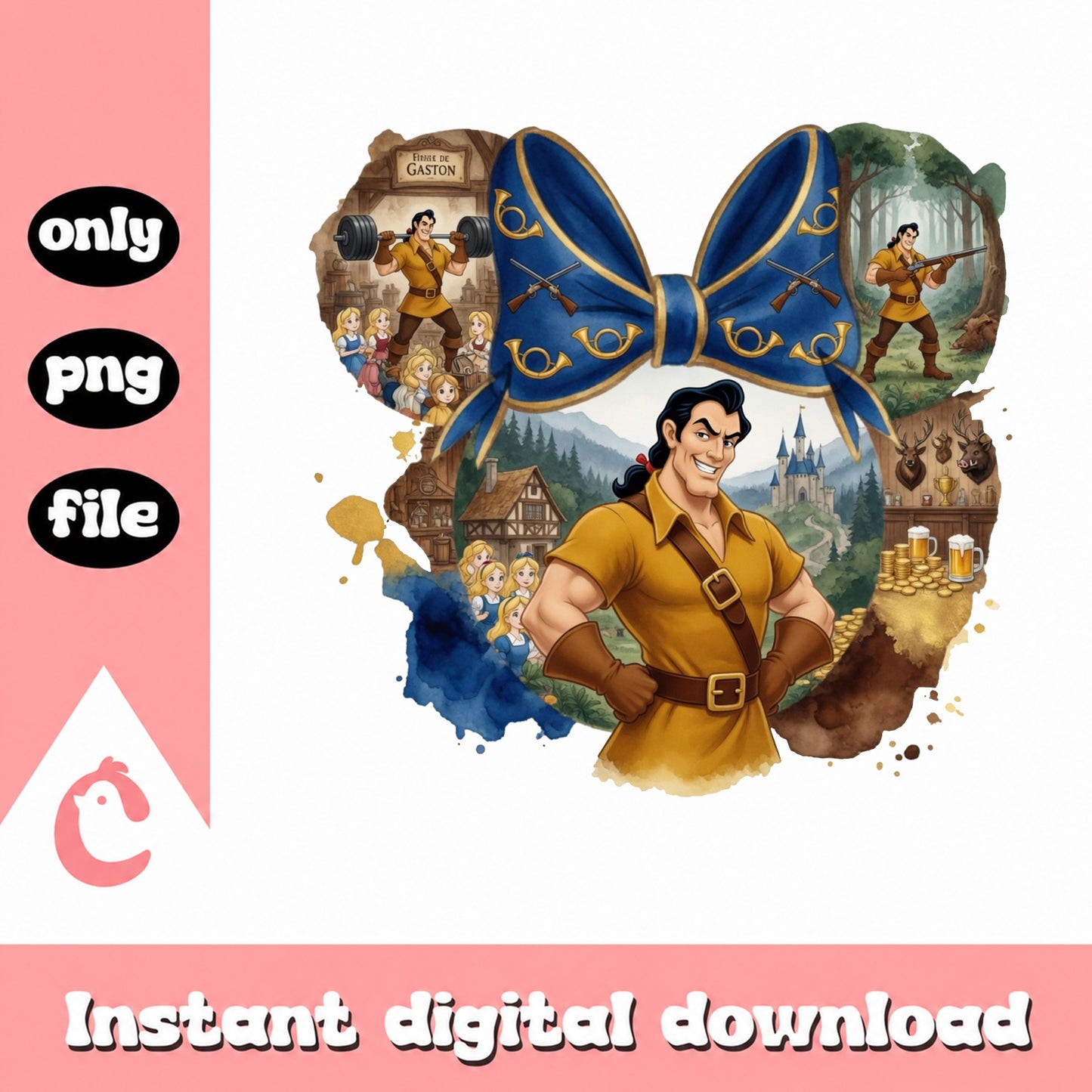 Gaston Beauty And The Beast PNG, Disney Villain PNG, Mickey Ears PNG