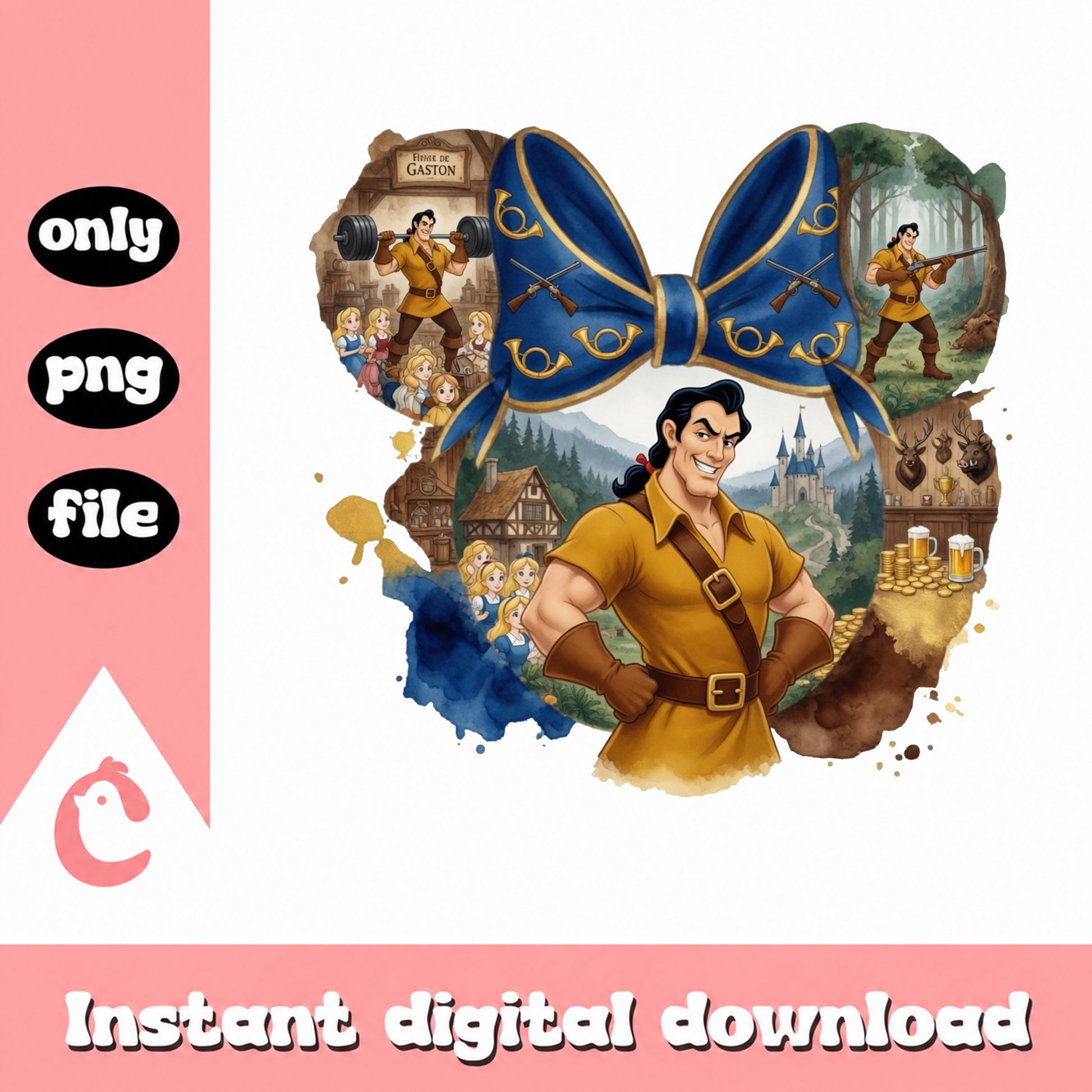 Gaston Beauty And The Beast PNG, Disney Villain PNG, Mickey Ears PNG