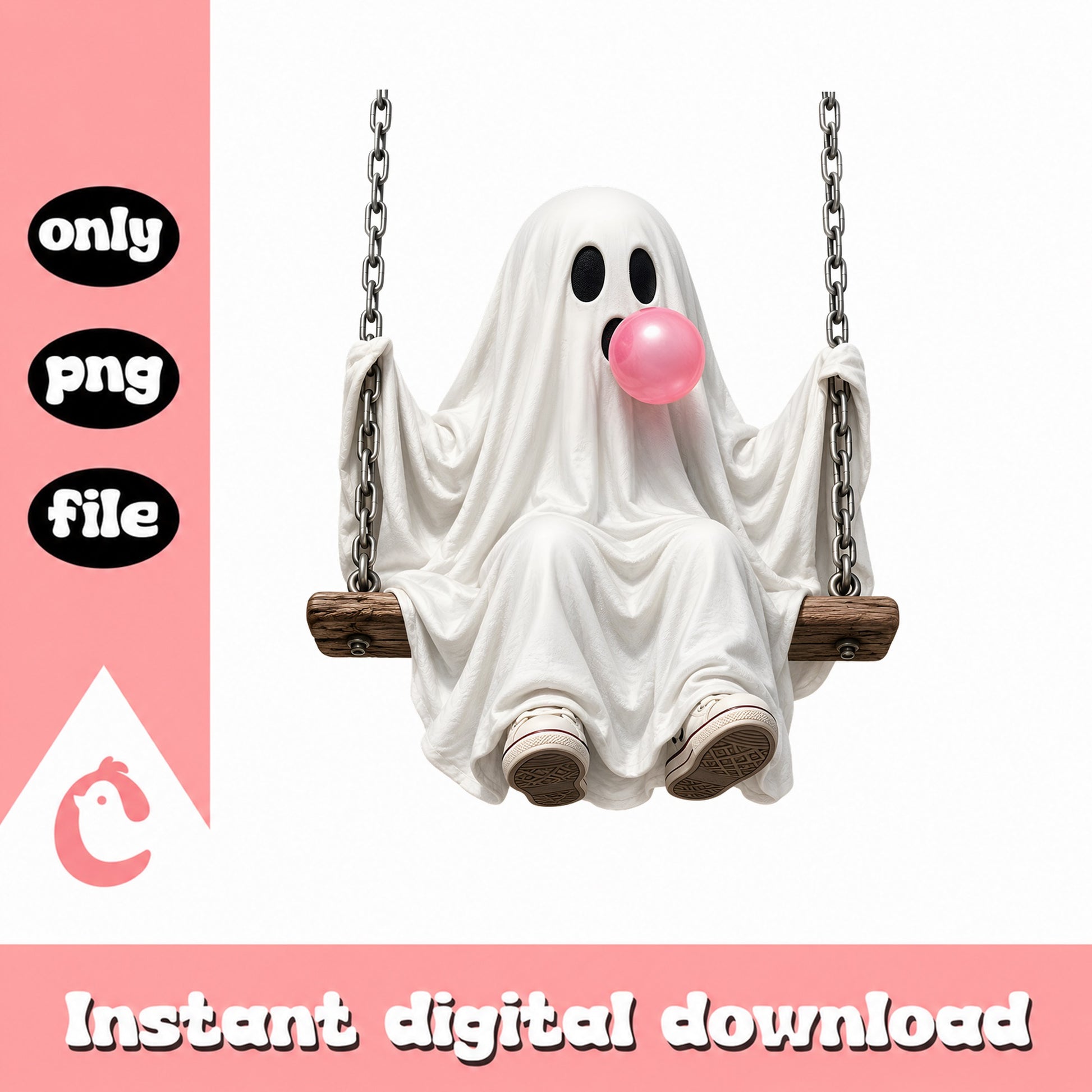Ghost On Swing Bubble Gum PNG, Cute Halloween Ghost, Spooky PNG