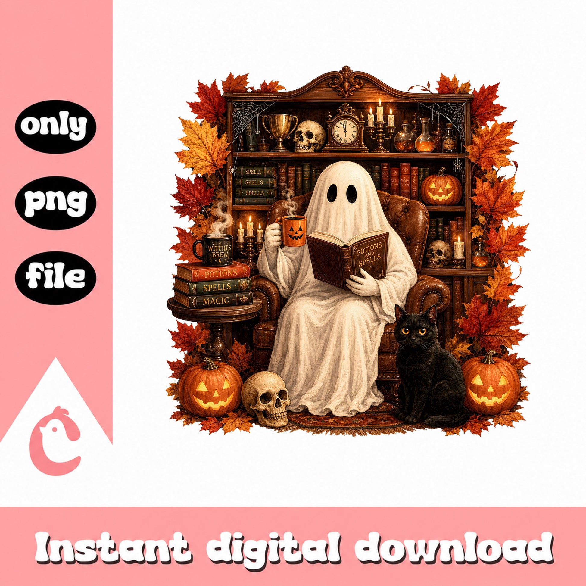 Ghost Reading Book Halloween PNG, Spooky Ghost PNG, Halloween PNG