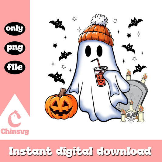 Ghost and pumpkins halloween costumn png, halloween png, ghost png