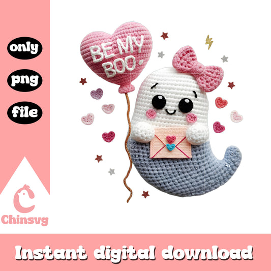 Ghost boo balls crochet png, ghost valentine's day​ png