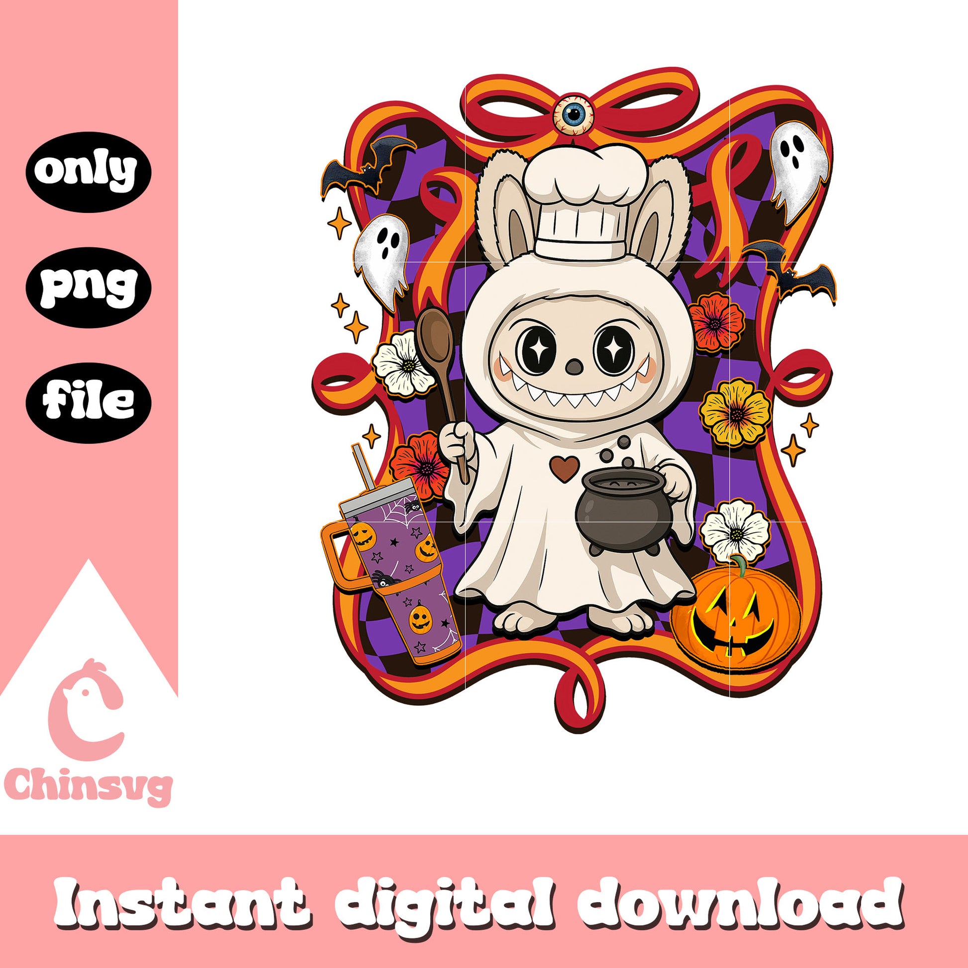 Ghost chef halloween labubu bow png, halloween ghost png