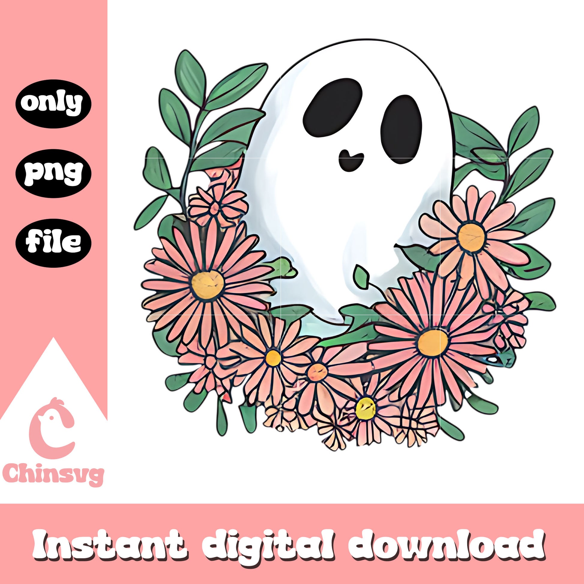 Ghost cute flower desdign png, cute ghost png, halloween ghost​ png
