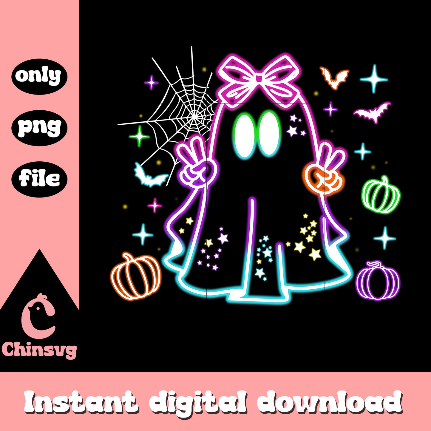 Ghost cute halloween neon clipart png, drawing of halloween ghost png