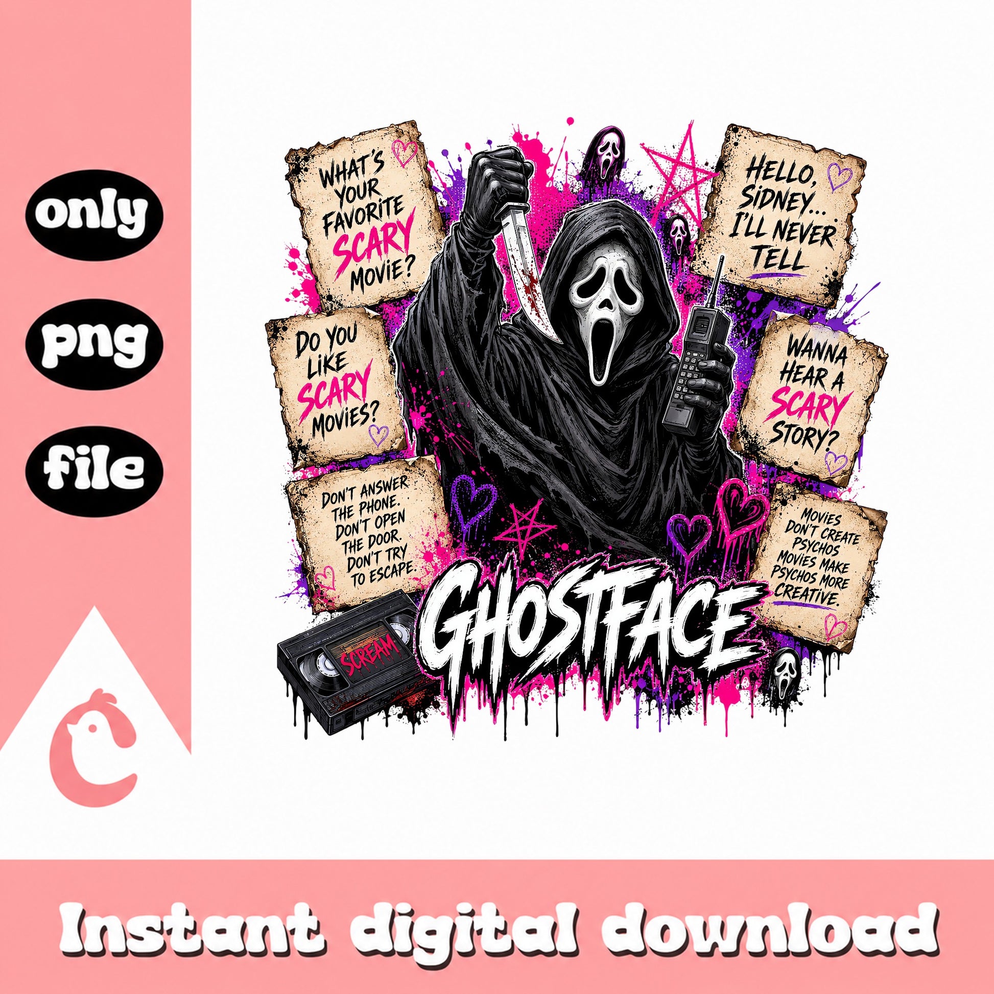 Ghostface Scream Horror PNG, Scary Movie Quotes, Halloween PNG