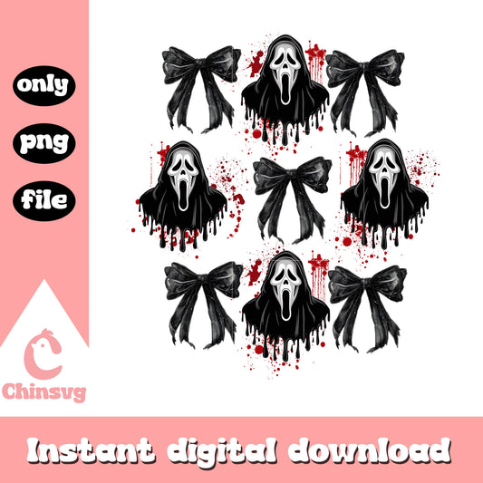 Ghostface black bow png, black bow spooky png, spooky bow png