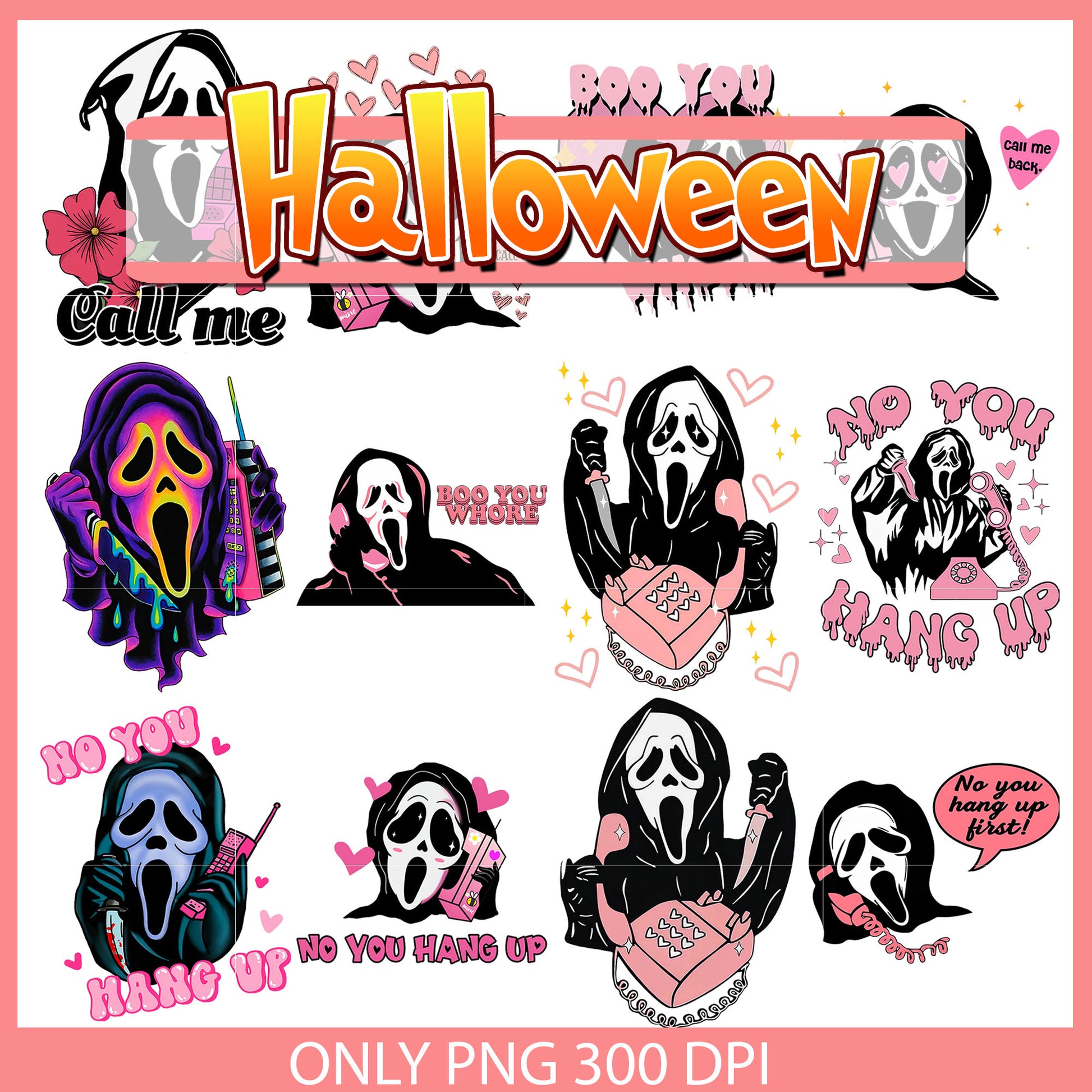 Ghostface call me pink bundle png, ghostface pink​ png, ghost face​ png