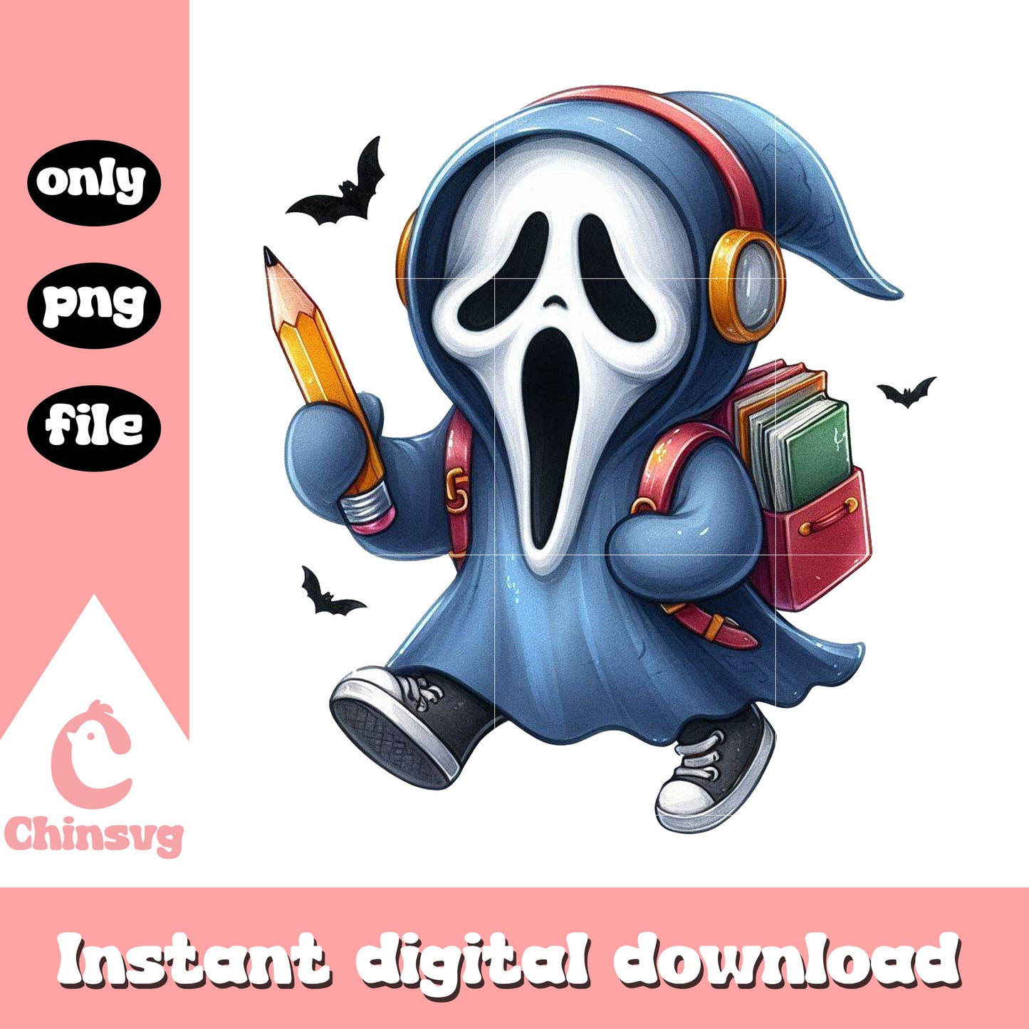 Ghost face character on school day png, back to school png