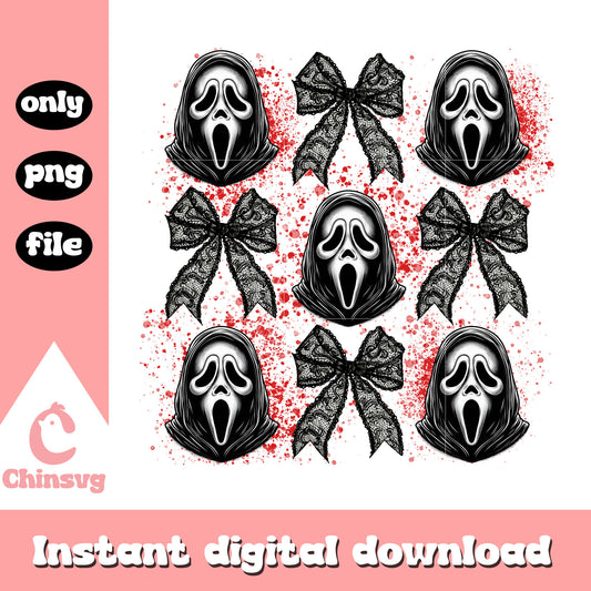 Ghostface coquettle bow design png, ghostface halloween png