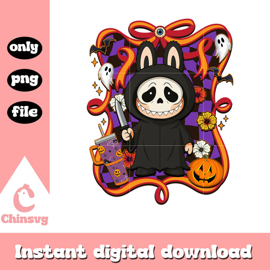 Ghostface halloween labubu bow png, ghostface halloween png