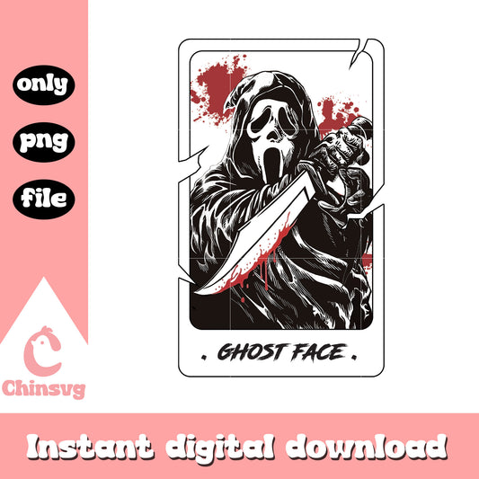 Ghostface halloween tarot card design png, scream halloween png