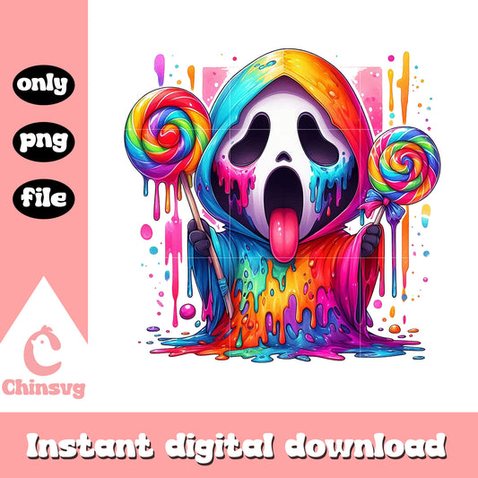 Ghostface holding lollipop neon splash effect png, ghostface candy png