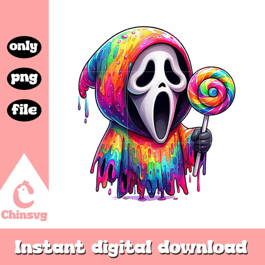 Ghostface hold lollipop neon dripping effect png, ghostface lollipop png