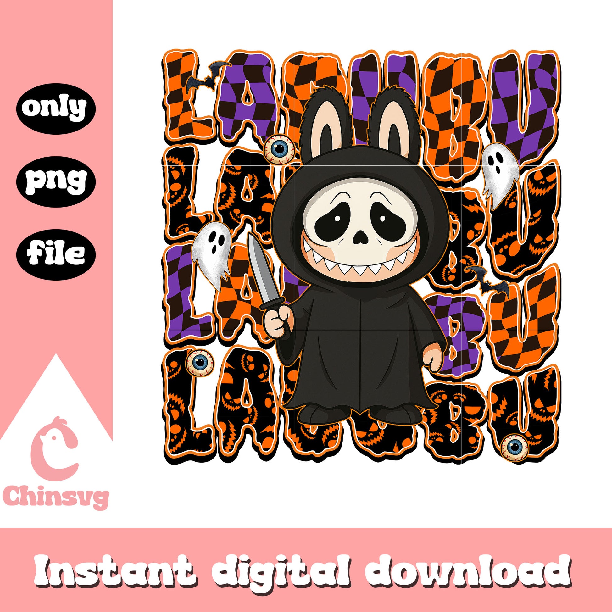 Ghostface labubu doll design png, halloween ghostface png