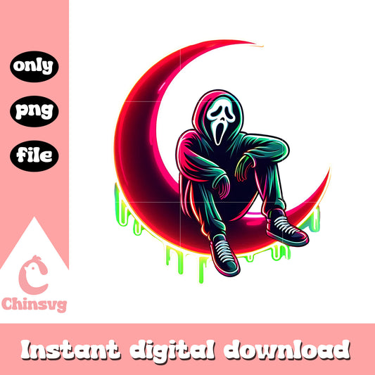 Ghostface moon neon halloween design png, halloween horror movie png