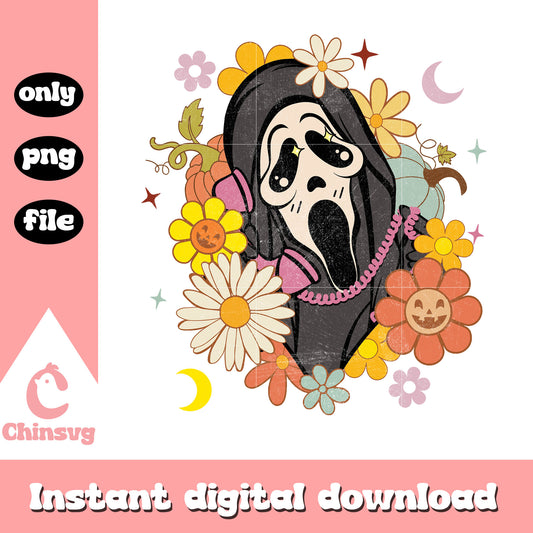 Ghostface retro floral png, Ghostface horror character png