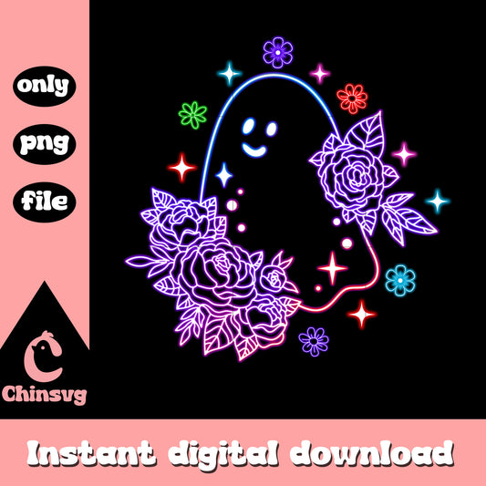 Ghost floral halloween neon png, halloween ghost halloween png