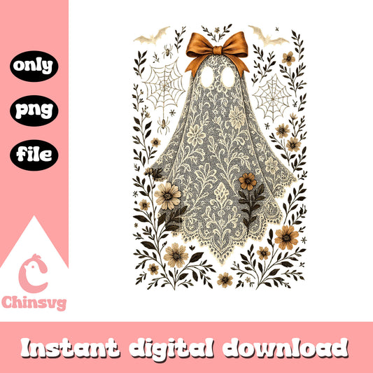 Ghost girl lace fabric png, lace fabric ghost bow png, ghost girl png
