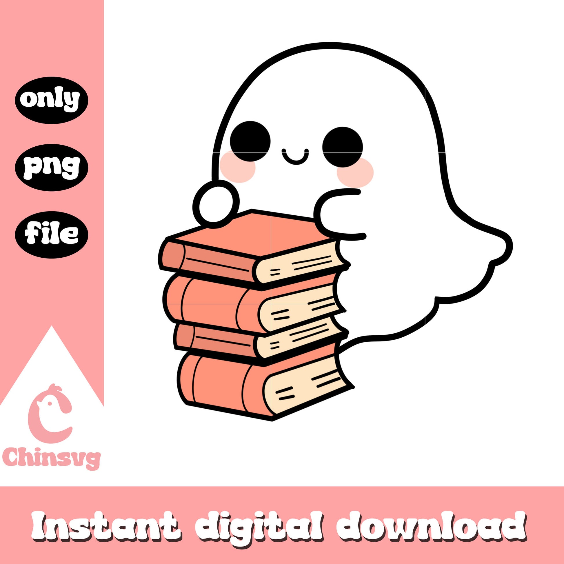 Ghost halloween and books design png, ghost halloween png