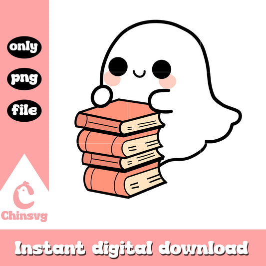 Ghost halloween and books design png, ghost halloween png